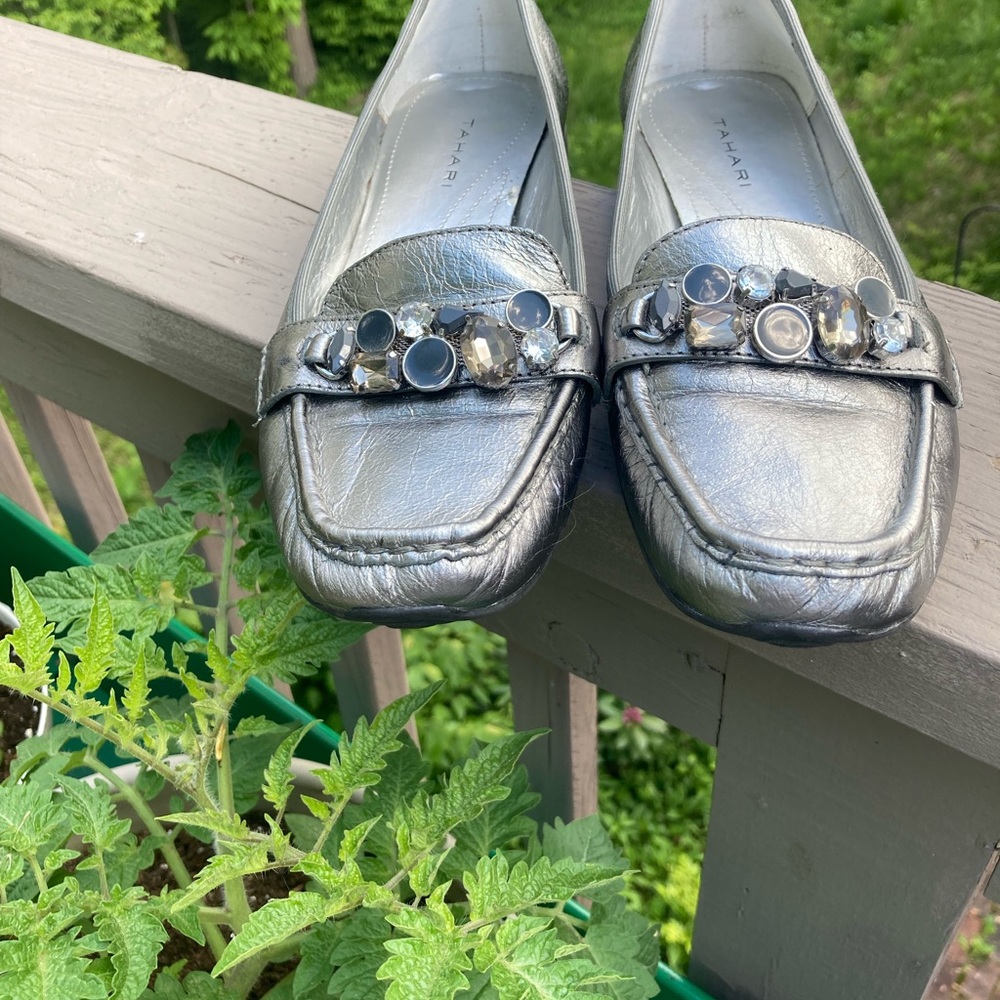 Tahari Metallic Silver Embellished Flats - Picture 6 of 8